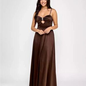 Jump Satin Brown Dress with Crystal Embellishment